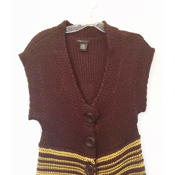 BCBG MAXAZRIA Trendy Knit Knee Length Sweater Brown & Yellow - Picture 3 of 5
